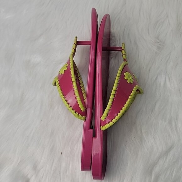 JACK ROGERS Jacks Flat Jelly Pink Two Tone Neon Plastic Slip On Thong Sandals 5 - Picture 5 of 11